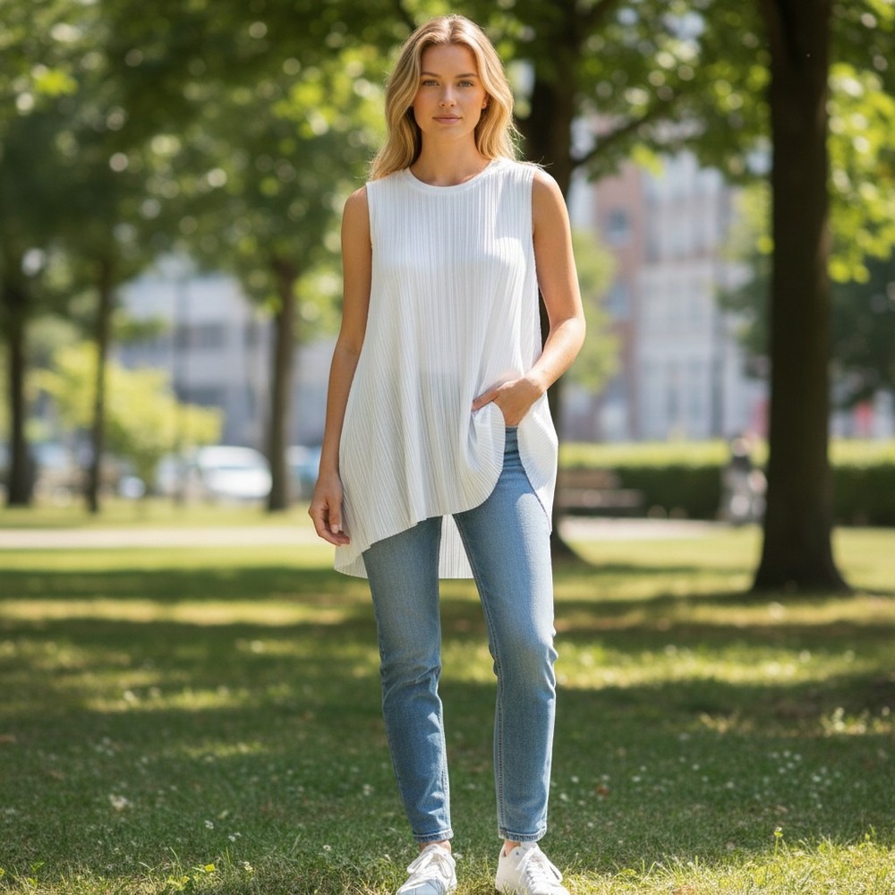 Philosophy Republic Clothing White Pleated Sleeveless Asymmetric Top Womens XS
